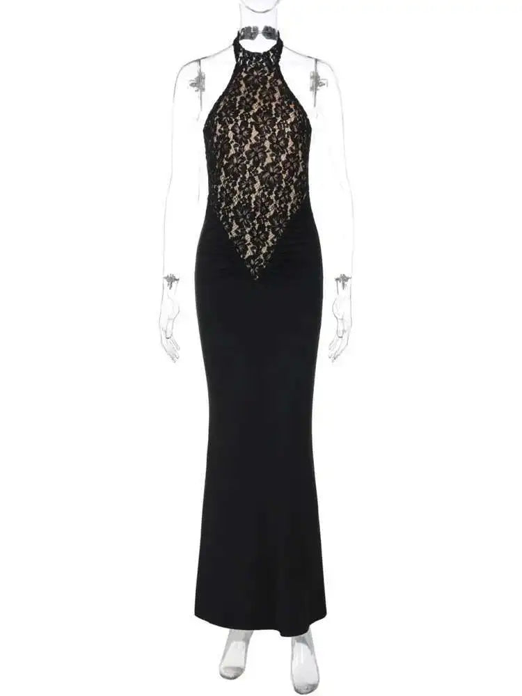 Mozision Lace Halter Backless Sexy Maxi Dress