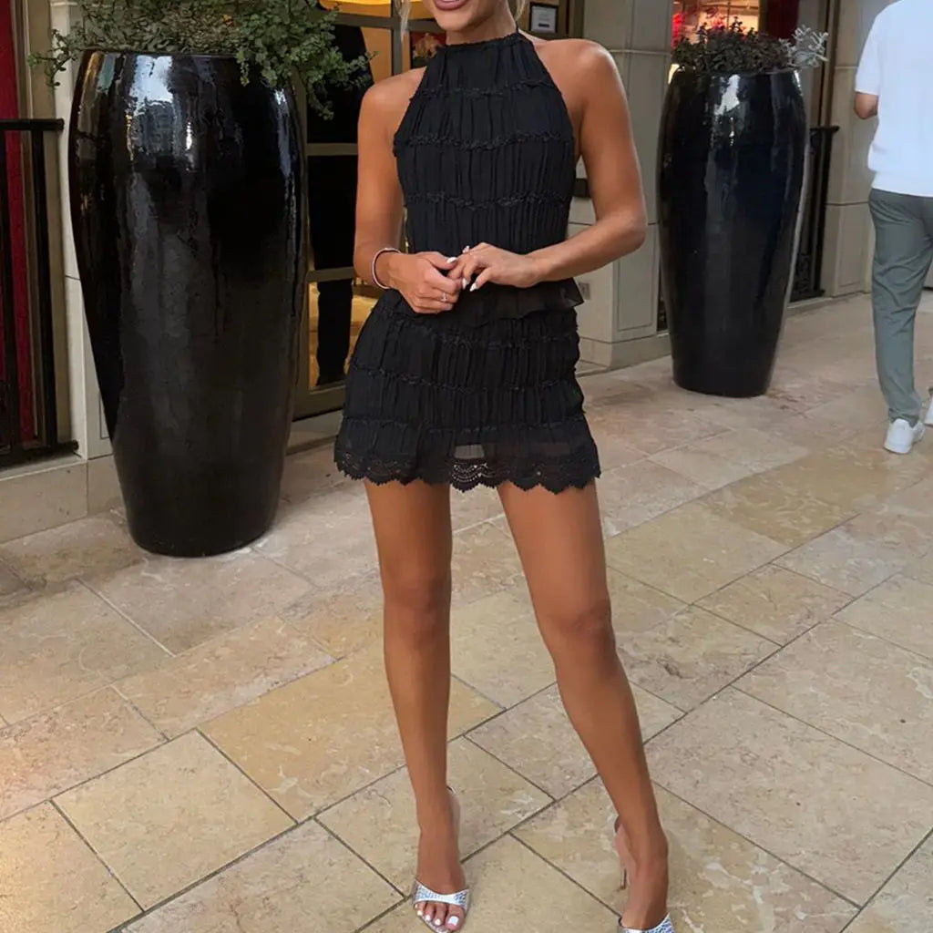2Pcs Halter neck Crop Camis Vest+High Waist Pencil Skirt