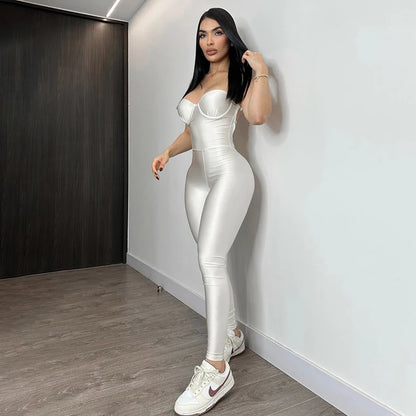 CUTENOVA Autumn And Winter New Women'S Solid Color Strapless Slim Sexy Big Backless Sleeveless Pencil Jumpsuit Elegant Lady