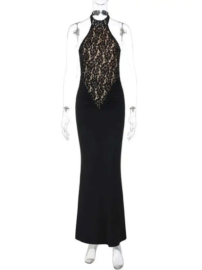 Mozision Lace Halter Backless Sexy Maxi Dress