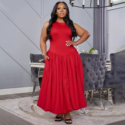 Pleated Cinched Waist Dress