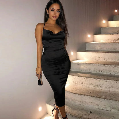 Neon Satin Lace Up Long Midi Dress